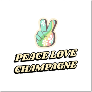 Peace Love Champagne Yoga and Wine Posters and Art